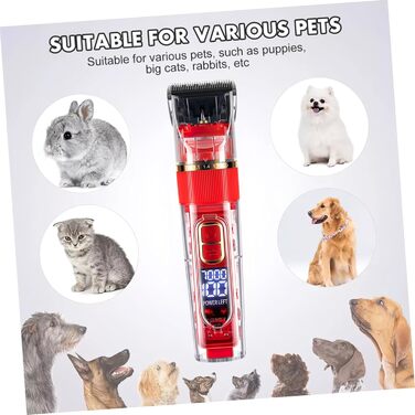 Безшумний бездротовий тример для домашніх тварин BESPORTBLE з LED-дисплеєм, миється, аксесуари для собак та котів, регульована швидкість, насадки-гребінці, 18.00x4.50x4.00 см, червоний