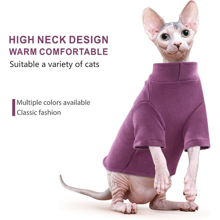 Теплий светр для котів Sphynx, 2 шт, з рукавами, зимовий одяг для лисих котів, чорний і фіолетовий, м'який трикотажний комбінезон для кошенят та цуценят