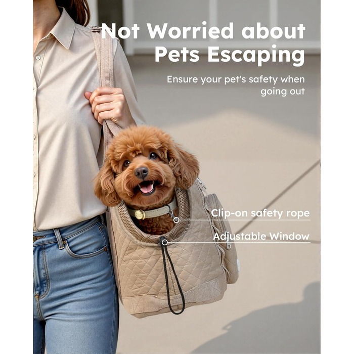 Транспортна сумка для собак Pecute, XL, 43x35x20 см, до 6 кг, для маленьких собак та котів, бежева