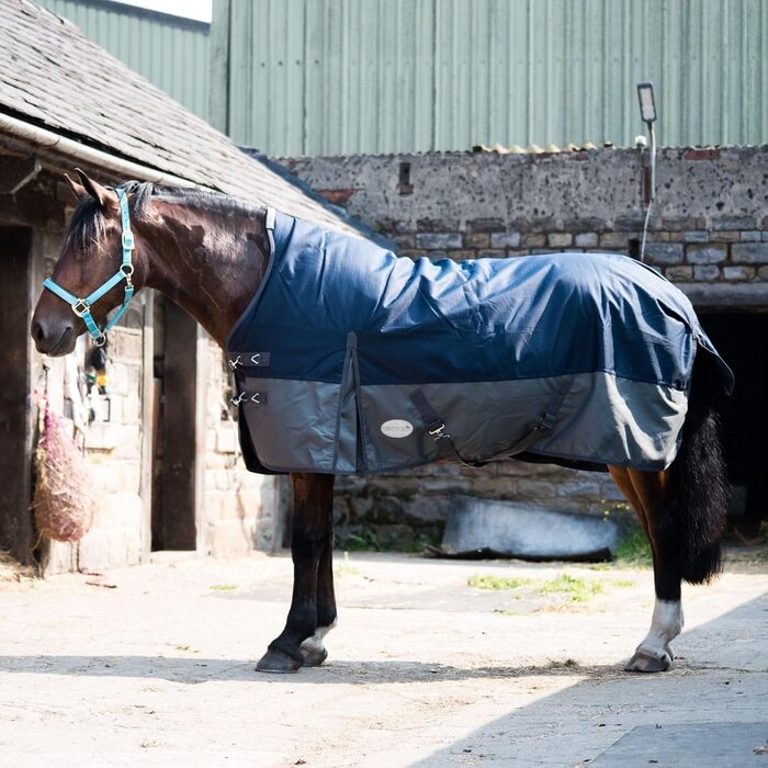 Regendecke eQuitack Winterdecke Turnout 100% Wasserdicht 600D з флісом Highneck, Navy/Grau, 165x165 см