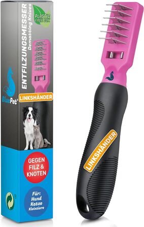 Камбі для вичісування собак та котів BluePet Profi - для видалення ковтунів та розплутування шерсті (ліворука, рожевий)