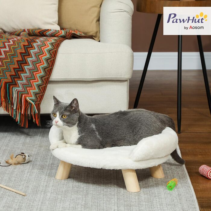 PawHut Софа для собак та котів, м'яке ліжко для домашніх тварин з піднятим дизайном, кремового кольору, 47 x 40 x 20 см