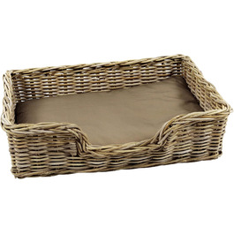 Корзина для собак Kobolo з плетеного ротангу, собаче ліжко з подушкою, 81x62x21 см