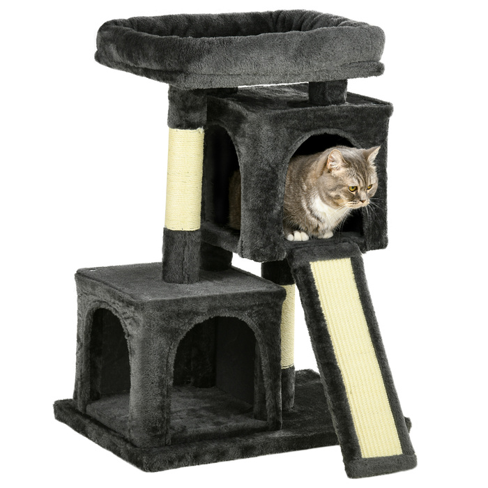 PawHut Sisal Cat Tree до 30 кг Cat Tree з кігтеточкою Sisal Column Плюшевий темно-сірий для активних кішок
