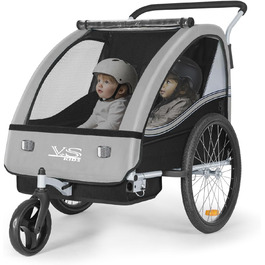 Дитячий причіп Tiggo VS 2 в 1: велосипедний причіп та коляска-візок, сірий
