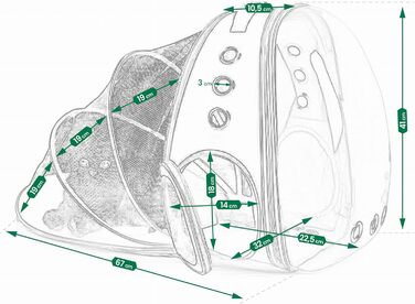 Транспортна сумка для собак та котів JUMI - переноска для котів та собак, рюкзак для тварин, аксесуари для котів, дорожня сумка, переноска з регульованим ременем, вентиляційні решітки (Чорний, Згин)