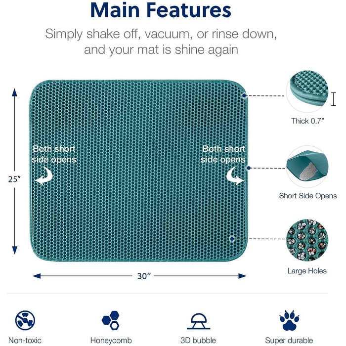 Килимок для котячого туалету WePet, лоток для котячого туалету - середній розмір, стільникова структура, двошаровий килимок, без фталатів, захист від сечі, водонепроникний, легко чиститься, контролює розсипання наповнювача, 61 x 38.1 см, Бежевий