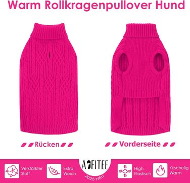 Пуловер для собак AOFITEE, теплий пуловер з коміром-стійкою для дрібних порід (Такса, Мопс, Мальтізе) S, Рожевий