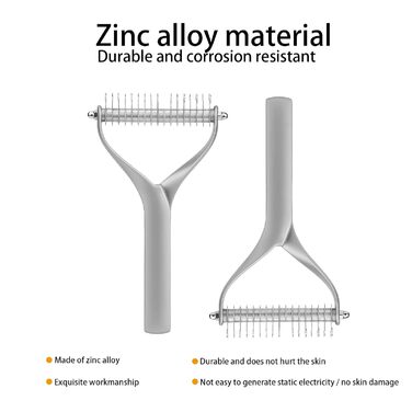 Гребінець для собак з довгою шерстю, гребінець для котів 2-сторонній для підшерстка з лезами Rotfrei, зрізач вузлів та інструмент для догляду за шерстю - Ефективне видалення вузлів, делікатний до шкіри, для собак з довгою шерстю (Срібний, L)