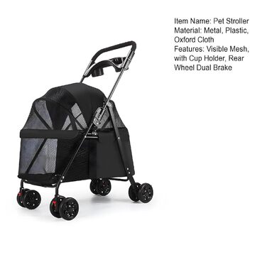 Візок для собак великих порід, складний, безпечний. З подвійними гальмами, фіксаторами та зручною сіткою. Великий кошик для зберігання. Ідеальний для прогулянок.