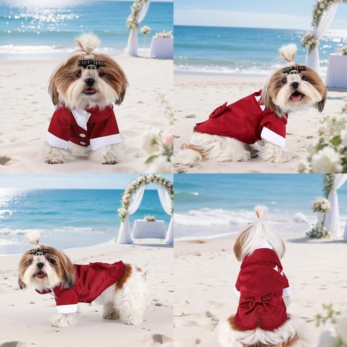 Костюм Smoking для собак Norbi, розмір M, червоний. Ідеальний для вечірок, свят та фотосесій. Комплект з краваткою.