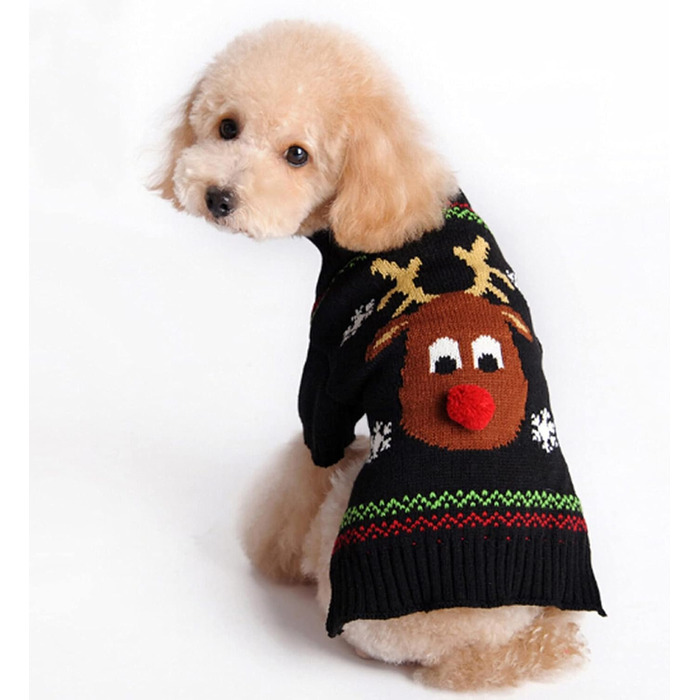 Теплий зимовий светр для собак на Новий Рік з зображенням оленя, XXL, чорний