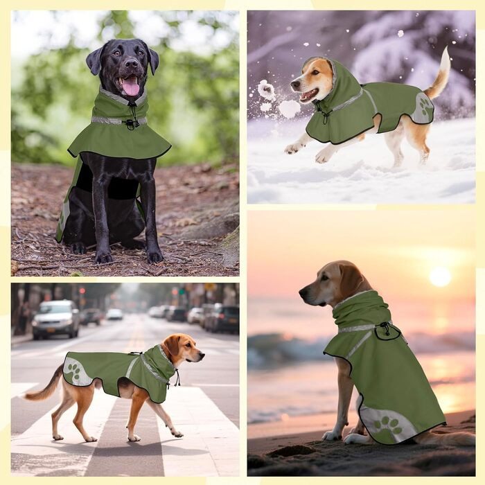 Водонепроникний дощовик для собак, дощова куртка з відбивачем, XL, армійсько-зелений