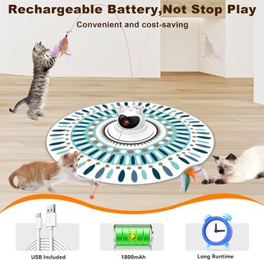 Інтерактивна іграшка для котів 3-в-1 Spessn: хованки, пір'я, лазерний вказівник. Електрична іграшка-головоломка для котів будь-якого віку. Біло-червоний колір, Ximi