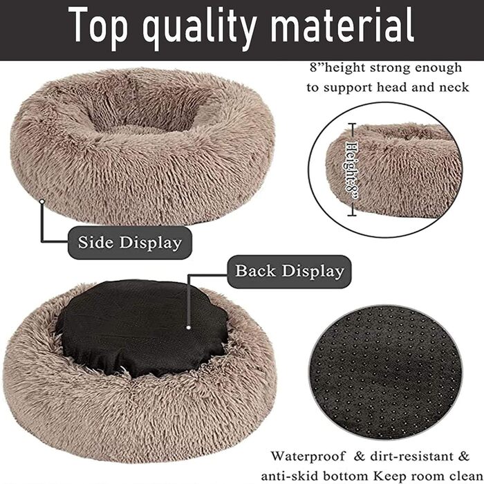Ліжко для собак HANHAN у вигляді пончика, велике (XXL), ортопедичне, м'яке, заспокійливе, коричневе. Ліжко-лежанка для собак, гніздо, перина, лежанка-перина, для дому, миття
