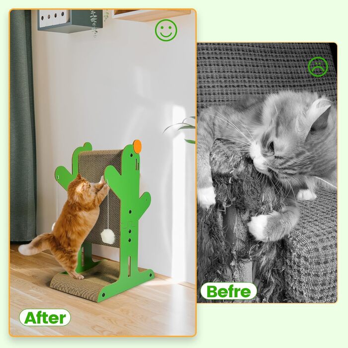 Двостороння кігтеточка для котів YEMOO з картону, T-подібна, з сизалевими кулями та іграшками, для захисту стін та диванів