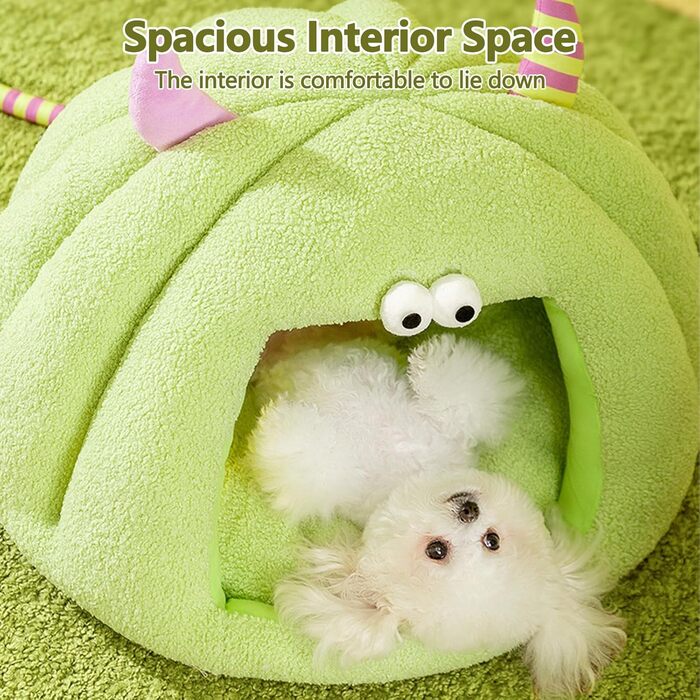 Кішка-будинок Galatée, тепле ліжко-будинок для котів та собак, м'яке ліжко для собак, затишний іглу для собак, миле картун-кімнатко для котів, ліжко для домашніх котів (L, Зелений) L Зелений