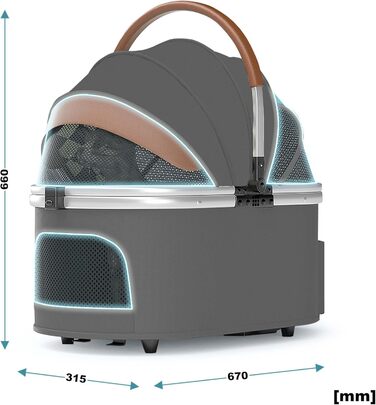Візок для собак Fudajo 2в1, розкладний, з сумкою-переноскою для собак та котів (сірий, до 15 кг)