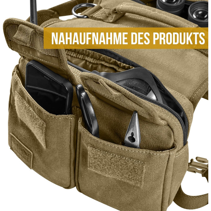 Шлейка для собак OneTigris з рюкзаком, Hoppy Camper 3.0, для кемпінгу та піших прогулянок, для середніх/великих собак, зелена (L, коричнева)