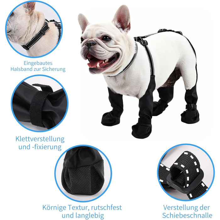 Водонепроникні чоботи для собак, захист подушечок лап для собак малих та середніх порід, регульоване взуття для домашніх тварин для прогулянок, м'які чоботи для тварин, захист подушечок лап (Чорний, Середній)