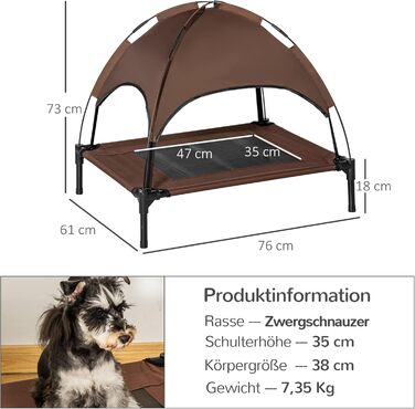 Підвищене собаче ліжко PawHut з балдахіном, лежанка для тварин, лежанка для собак Outdoor з дахом, дихаюча, з тканини Taft для кемпінгу, колір кава/чорний, розмір 76 x 61 x 73 см