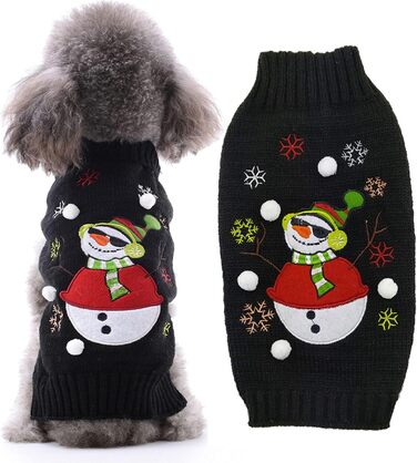 Стильний новорічний светр для собак з оленем та котиком, теплий та м'який, для осені та зими, новорічний одяг для цуценят та маленьких собак, чорний сніговик