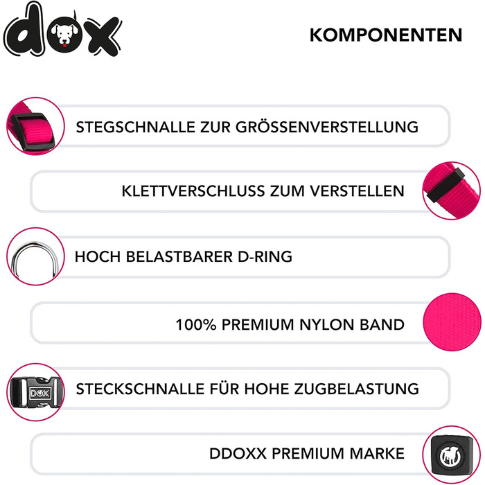 DDOXX нейлоновий шлея-ремінь для собак, регульований, для цуценят і дорослих, розмір XXS, рожевий