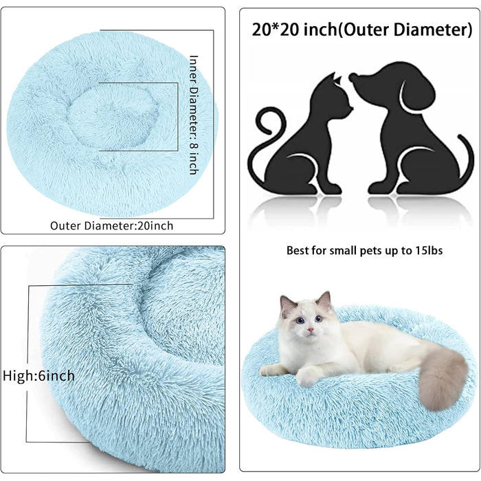 Кругле ліжко для котів та собак S-50cm, блакитне, 50 см, з неслизьким дном, для кошенят та собак маленьких та середніх порід