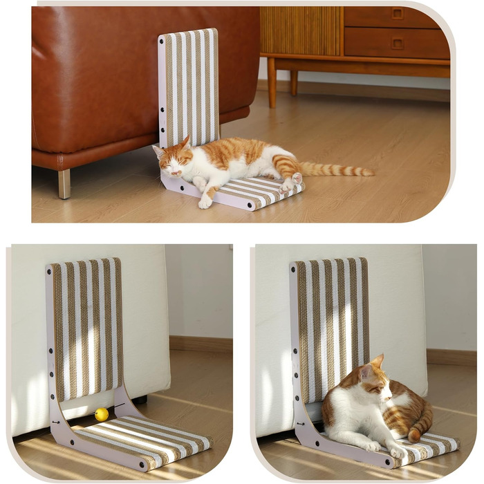 Котячий когтетоп FUKUMARU L-подібний, 68 см, з візерунком смуг, міцний, з іграшкою, для стіни та кута, великий (середній)