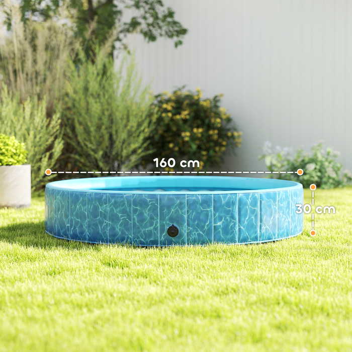 PawHut Dog Pool Складаний весловий басейн з фонтаном і подушкою для води Дизайн Ø160 x 30 см Нековзна ванна для собак Басейн для собак і кішок | Аосом