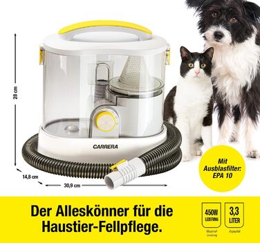 Набір для грумінгу тварин CARRERA [7 в 1]: пилосос, машинка для стрижки шерсті, щітка, 450W, 3,3L (собаки, коти)