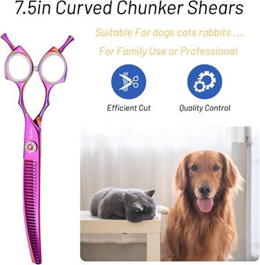 Професійна вигнута ножиця для грумінгу домашніх тварин 7.5 дюймів (25 градусів) з 35 зубцями, фіолетового кольору, преміум-якість