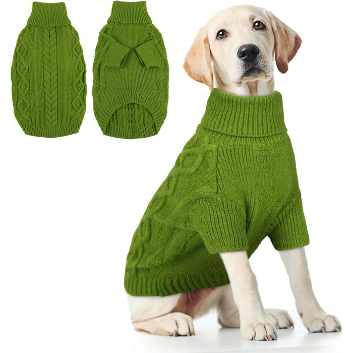 Теплий в'язаний пуловер для собак великих порід Hjumarayan, зелений XXL (обхват грудей 70 см, довжина спини 52 см)
