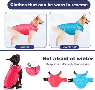 PETCUTE Змінна куртка для собак, тепла зимова куртка-жилетка для цуценят, водонепроникний одяг для домашніх тварин, регульована водонепроникна куртка для собак, з отвором для повірця, ідеальна для зими (2XL, Червоний+Синій)