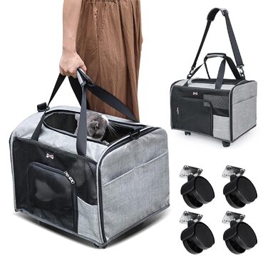 Транспортний бокс для котів та собак PETCUTE, складаний, з килимком, бічні кишені, з колесами, для подорожей та кемпінгу, сірий