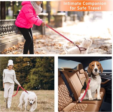 Набір безпечних ременів для собак Seyezo: 2 шт. (рожевий/червоний), регульовані, відбивачі, для кріплення до автокрісла