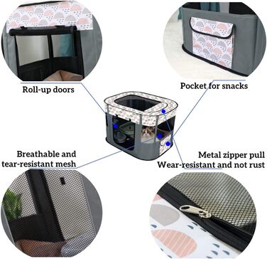 Портативна собача будка Floving, загон для тварин, переносна клітка для котів та цуценят, сіра (80*60 см)