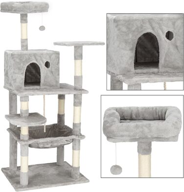 SPRINGOS Дряпка для котів з лежанкою і будиночком, 4 платформи, 145 см