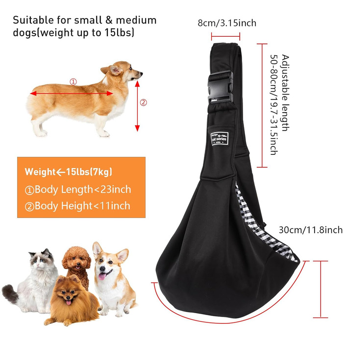 Сумка-слінг для собак NiCoLa: переноска для цуценят, чихуахуа, пуделів, бішон фрізе та котів, сіра/чорна