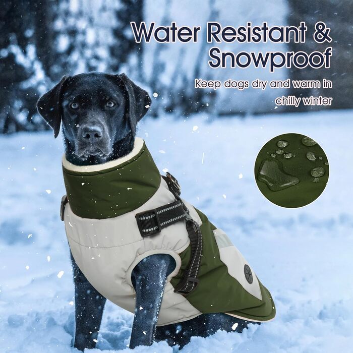 Зимовий теплий костюм для собак IECOii, XL, водовідштовхуючий, фліс, з блискавкою, для великих собак (Бігль, Кокер Спаніель, Бордер Коллі), армійний зелений