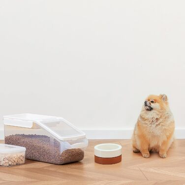 Контейнер для корму з колесами і мірною чашею, герметичний, BPA Free, верхня кришка, для сухого корму котів і собак, білий, розмір L