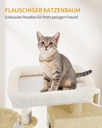 Дерево для кігтів Hzuaneri Kratzbaum 75 см, стійкий, з великою лежанкою, гrottoм, сизалевими стовпами, кошиком та іграшками, меблі для котів, MS07618LG (55 x 30 x 75 см, бежевий)