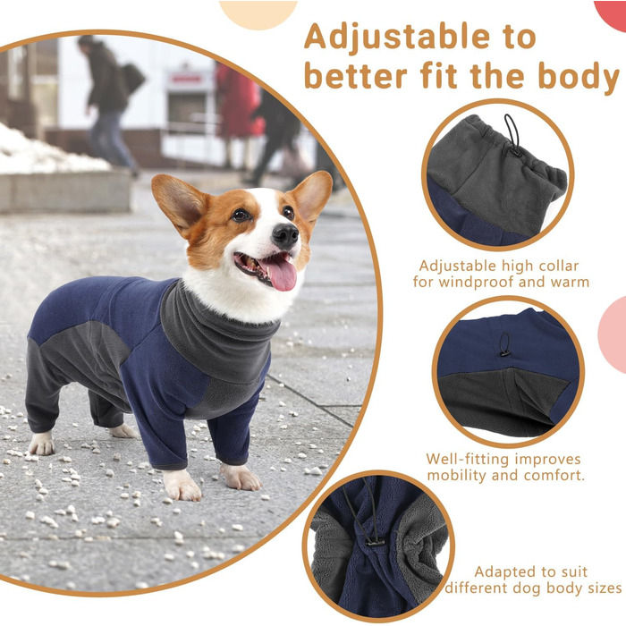 Зимовий теплий халат-комбінезон для собак, флісова куртка для маленьких, середніх та великих собак. Халат-комбінезон для тварин з ніжками, регульований, теплий костюм для собак. Кольори: синій/сірий, розміри: XL, X-Large