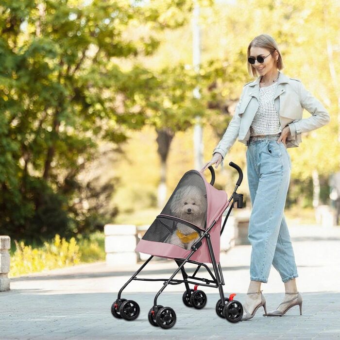 Дитяча коляска для тварин Homewell, складана, рожева, до 15 кг, з тримачем для напоїв та ременем безпеки