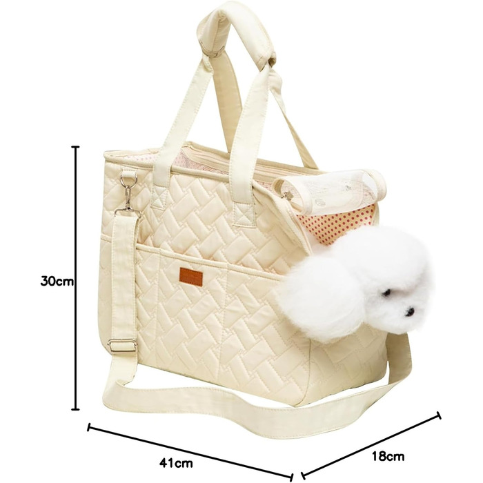 PETCUTE Сумка-переноска для собак та котів, дихаюча переноска для маленьких собак до 6 кг, сумка-переноска на плече з кишенями, переноска для собак з знімним килимком, M, Бежевий