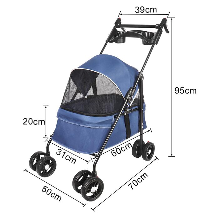 Візок для собак Homewell 2в1: візок-будка, сумка-переноска, з підстаканниками, складаний, з гальмом, для домашніх тварин, 50x70x99 см (Блакитний)