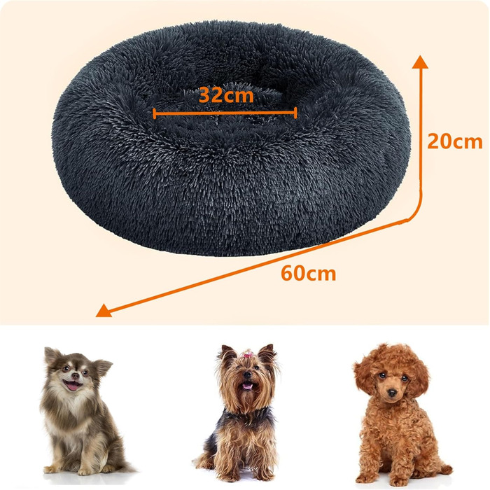 Ортопедичне ліжко для собак, кругленьке, м'яке, для котів та собак, ліжко-софа, корзина, зручне, миється, 60 см Ø, темно-сірий, розмір 60 x 60 x 18 см