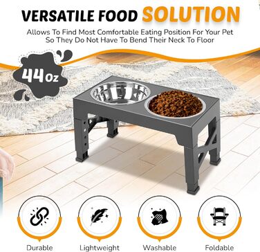 Підвищені годівниці для собак DicePro з регульованою висотою та повільною годівницею, 2 миски з нержавіючої сталі – для малих, середніх та великих собак