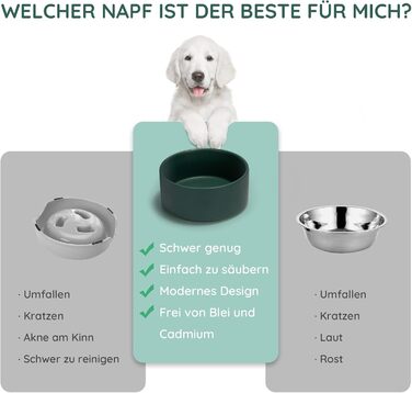 SPUNKYJUNKY Миска для собак та котів з кераміки, 1800 мл, зелена