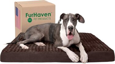 Ортопедичне ліжко для собак Furhaven XXL, плюшеве, штучне хутро і замша, знімний чохол, пране, шоколад, Джамбо Плюс